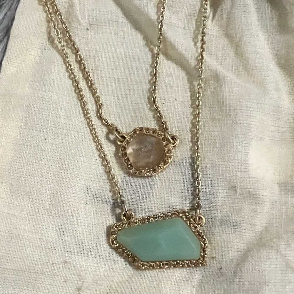 Chloe + Isabel Gold Necklace with Green and Cream Pendants